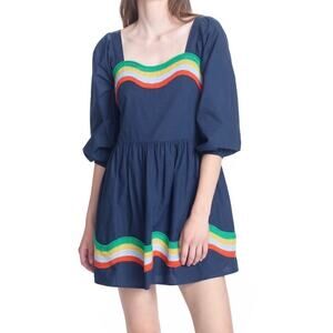 Corey Lynn Calter Ophelia Dress XL Navy Embroidered Mini Boho Cotton Vacation